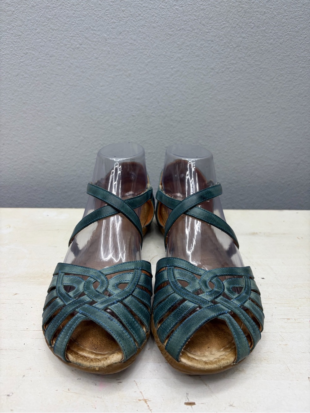 Jafa Blue Leather Cross Strap Sandals Size 38 - Picture 4 of 8